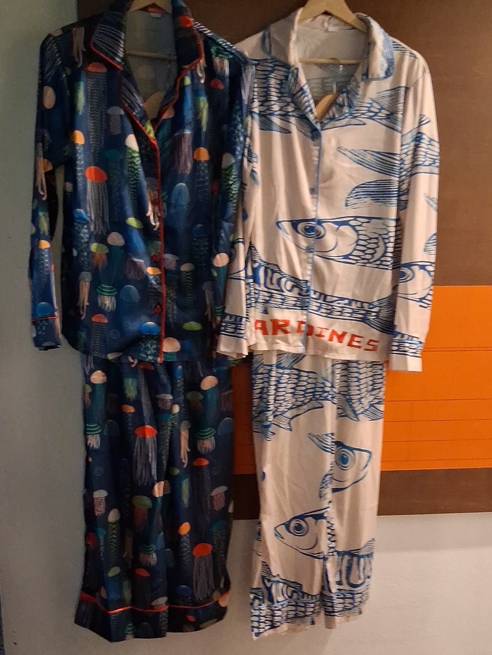 Pajama Set - "Jellyfish" and "Sardines". Size Small. Worn Once, Washed Once.